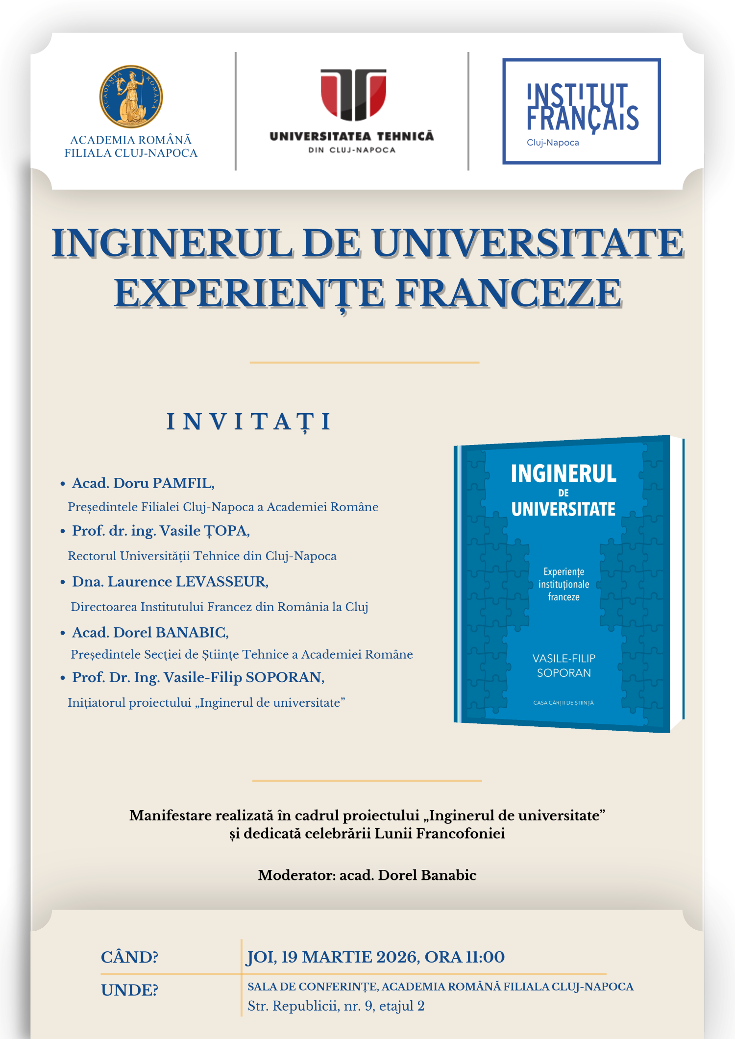 Afiș Manifestare dedicată Lunii Francofoniei la Academia Română Filiala Cluj-Napoca
